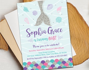 Mermaid Birthday Invitation, Editable Mermaid Invitation Template, Printable Mermaid Tail Party Invite, Under the Sea Instant Download