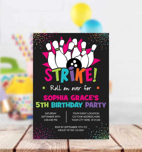 Bowling Birthday Invitation Editable Bowling Invitation Template Girl 