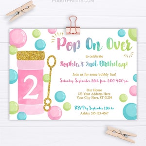 Bubble Birthday Invitation, Bubble Party Invitation, Blowing Bubbles, Pop On Over, Pink Bubbles, Bubbles Invitation, Bubble Bash Party image 1