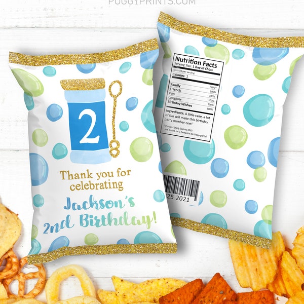 Editable Bubble Chip Bags, Printable Bubble Birthday Party Decorations, Boy Bubble Party Favors, Printable Chip Bag, Bubbles Favor Bags