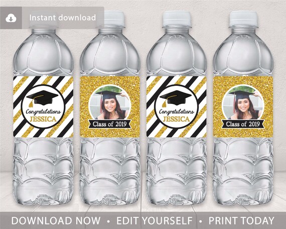 Graduation Party Water Bottle Labels | Editable Template Online | Instant Download by Puggy ...