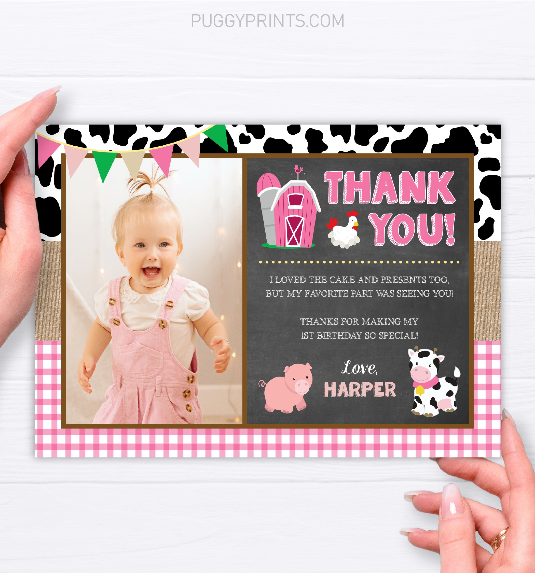 Farm Birthday Thank You Card With Photo Editable Farm Thank - Etsy Hong ...