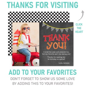Race Car Birthday Thank You Card, Editable Racing Thank You Card ...