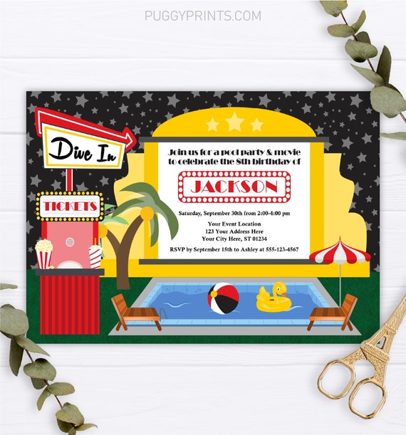 Dive In Birthday Invitation For A Pool Party And Movie Night Etsy 日本