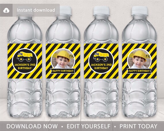 Construction Birthday Water Bottle Labels | Editable Template Online | Instant Download Il_570xn