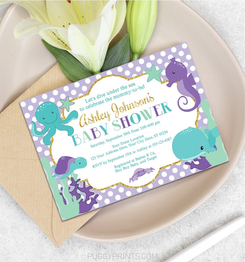 Under the Sea Baby Shower Invitation Printable Sea Animal Etsy