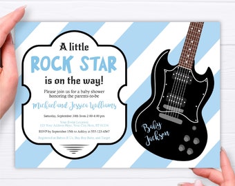 Rock Star Baby Shower Invitation, Rock a Bye Baby Theme, Guitar Baby Shower Invitations, Rock and Roll Invitation, Editable Invites