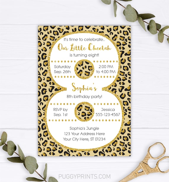 Cheetah 8th Birthday Invitation, Cheetah Invitation, Girl 8th Birthday Party, Safari 8th Birthday, Jungle 8th Birthday, Editable Invitations Il_570xn