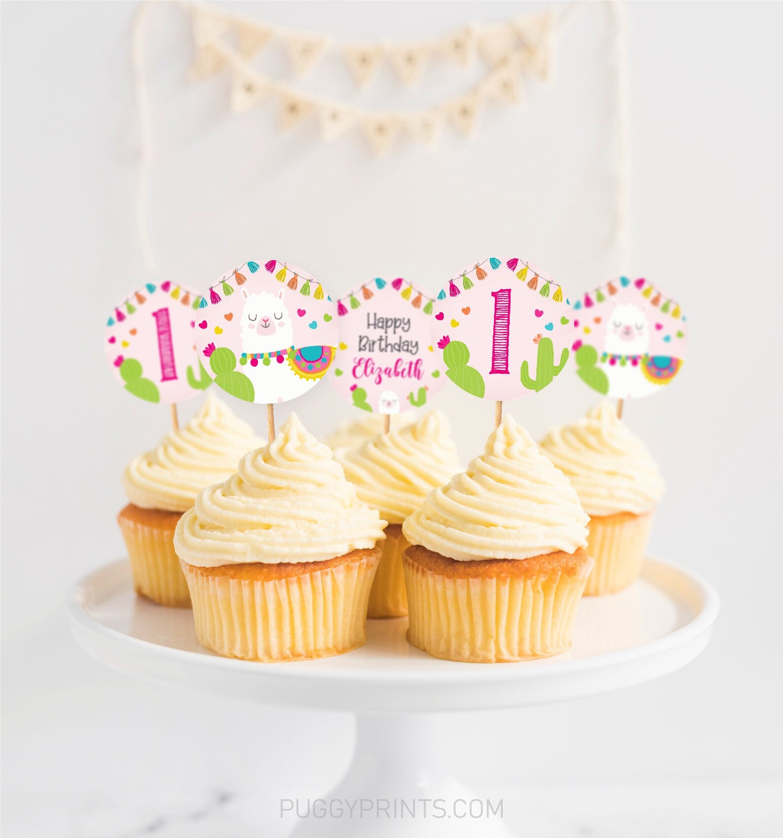 Llama Birthday Cupcake Toppers Editable Llama Cupcake Topper - Etsy