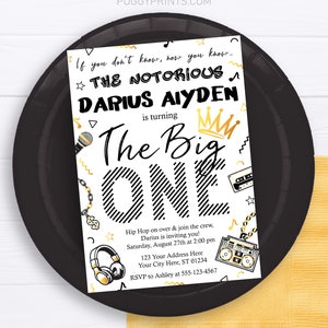Notorious One Birthday Invitation, Editable The Big One Invitation Template,  Printable Boy Hip Hop 90s First Birthday Party Invite