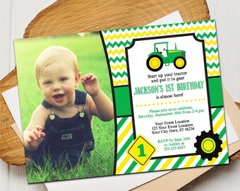 Tractor Birthday Invitation, Editable Tractor Invitation Template, Printable Farm Tractor Birthday Party Invitations, Boy First Birthday