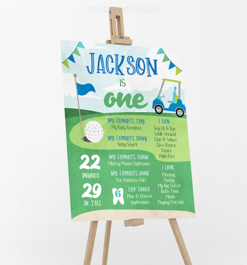 Hole in One Milestone Poster, Editable Golf First Birthday Poster, Printable 1st Birthday Stats Sign, Golfing Milestone Poster, Boy Birthday image 2