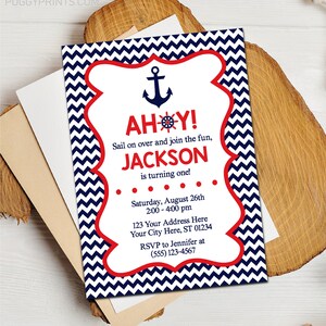 Nautical Birthday Invitation, Editable Nautical Invitation Template, Printable Nautical Birthday Party Invitations, Ahoy Anchor Invitation image 2