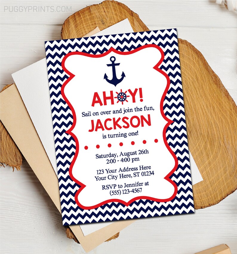 Nautical Birthday Invitation, Editable Nautical Invitation Template, Printable Nautical Birthday Party Invitations, Ahoy Anchor Invitation image 2