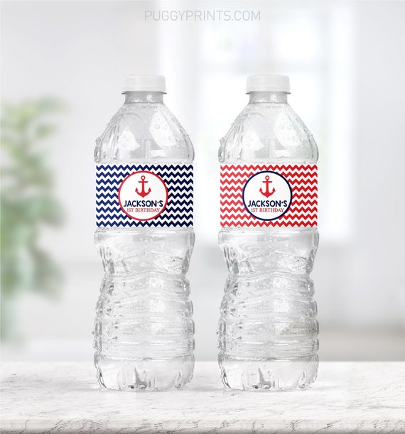 Nautical Water Bottle Labels, Editable Nautical Birthday Water Bottle Label  Template, Printable Nautical Birthday Party Decorations 