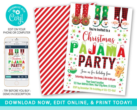 Christmas Pajama Party Invitation, Holiday Pajama Party, Christmas Party Sleepover, Christmas Pajama Birthday Invitations, Plaid Xmas Party Il_570xn