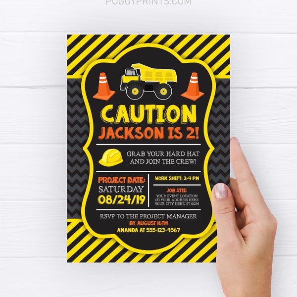 Construction Birthday Invitation, Editable Construction Invitation, Printable Construction Birthday Party Invitations, Dump Truck Caution