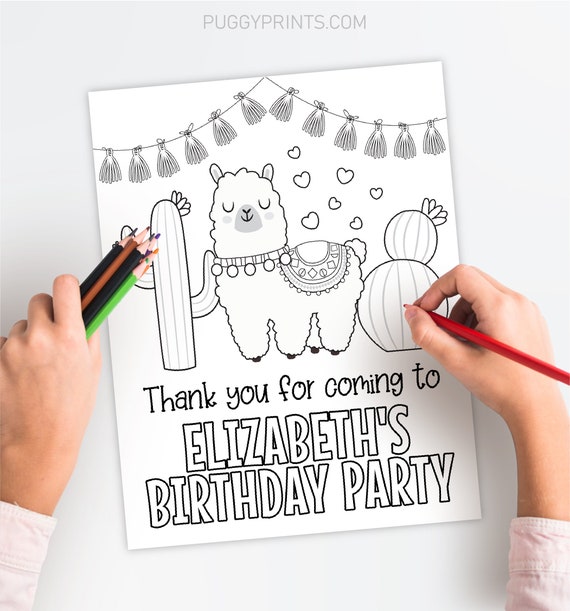 Llama Birthday Coloring Page Editable Llama Coloring Page | Etsy