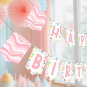 Fun in the Sun Happy Birthday Banner, Printable Summer One in the Sun Banner, Girl Summer Party Banner, Party Decorations, Instant Download