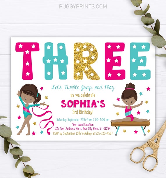 Gymnastics Invitation, Editable Gymnastics Birthday Invitation Template ...