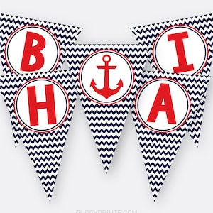Nautical Happy Birthday Banner Printable Nautical Banner - Etsy