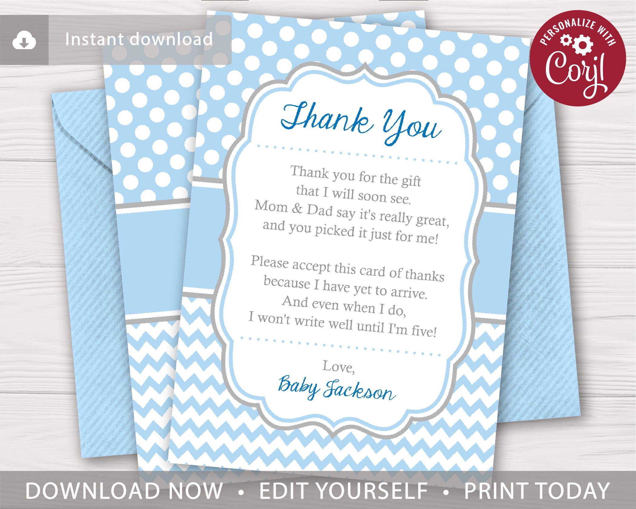 Baby Shower Thank You Card For Boys Editable Template Online Etsy Baby Shower Thank You Card For Boys Editable Template Online Etsy