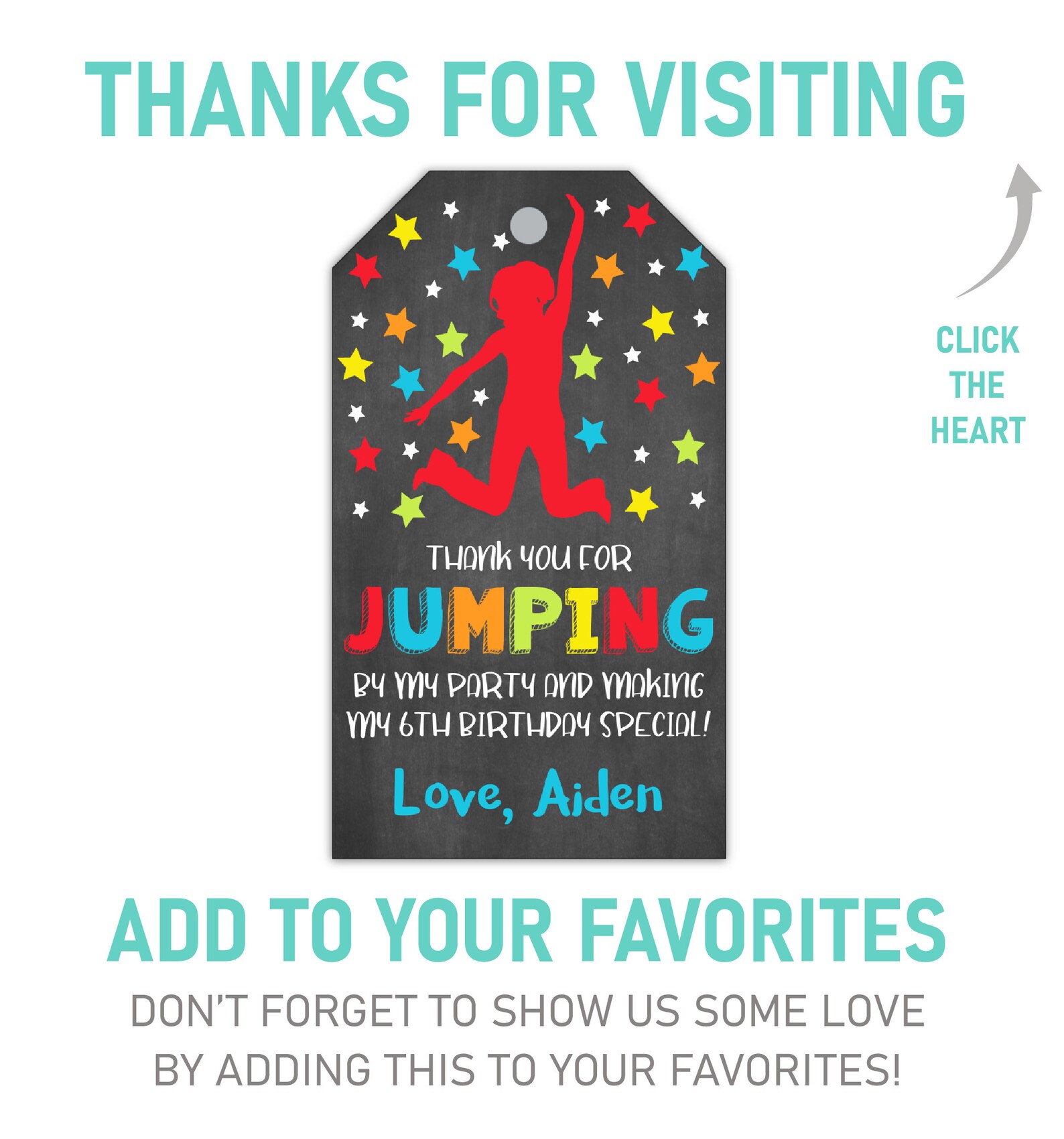 Jump Favor Tags Jump Birthday Party Favors Kids Jump Party Etsy