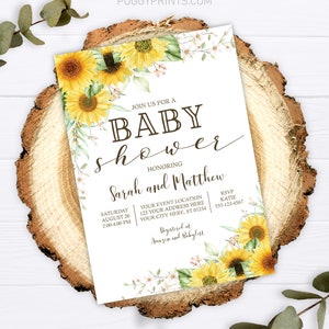 Sunflower Baby Shower Invitation, Editable Sunflower Invitation ...