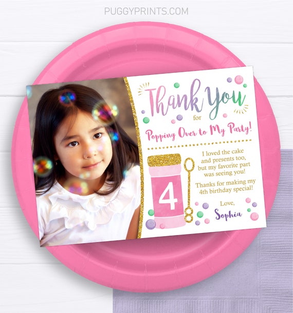 Bubble Birthday Thank You Card, Editable Bubble Thank You Card Template