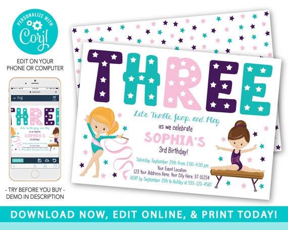 It's just an image of Free Printable Gymnastics Birthday Invitations throughout girls This is an image of Free Printable Gymnastics Birthday Invitations throughout girls