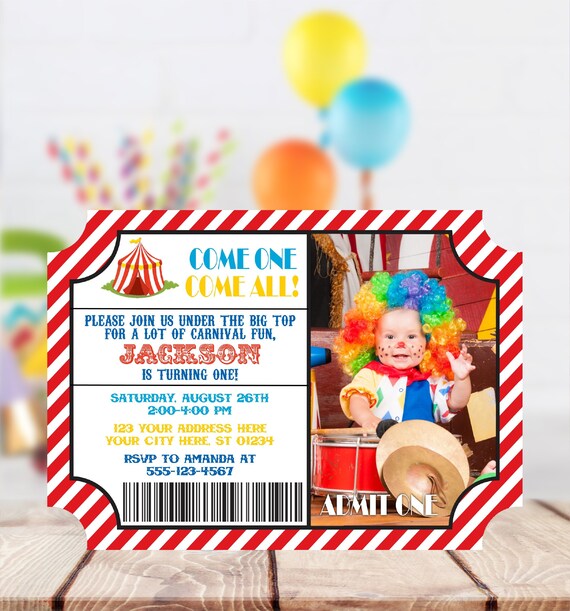 Circus Birthday Invitation, Editable Circus Ticket Invitation Template, Printable Circus Birthday Party Invitations, Carnival Party Invite Il_570xn