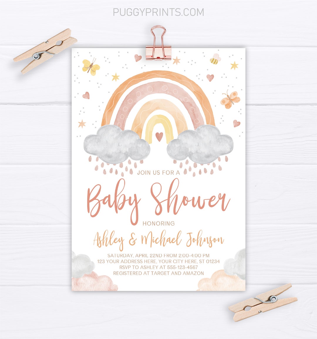 Boho Rainbow Baby Shower Invitation, Editable Boho Rainbow Invitation ...