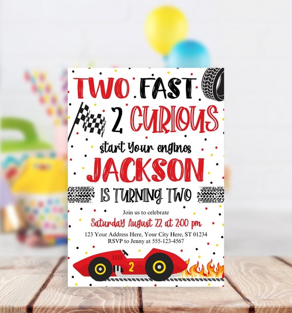 Growing up Two Fast Birthday Invitation Template Racing Car 