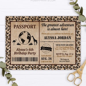 Safari Passport Birthday Invitation, Editable Safari Invitation Template, Printable Passport Birthday Invitation, Jungle Animals Party