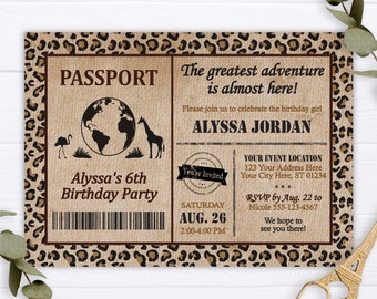 Safari Passport Birthday Invitation, Editable Safari Invitation Template, Printable Passport Birthday Invitation, Jungle Animals Party