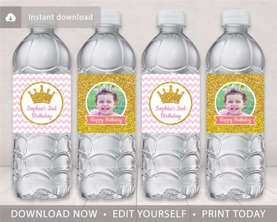 Princess Birthday Water Bottle Labels | Editable Template Online | Instant Download Il_570xn