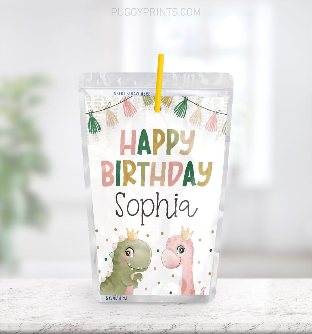 Editable Girl Dinosaur Juice Pouch Labels, Printable Dinosaur Juice ...