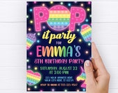 Pop It Birthday Invitation, Editable Pop It Invitation Template, Printable Neon Glow Fidget Toy Party Invitation, Rainbow Popper Toy Invite Il_170x135