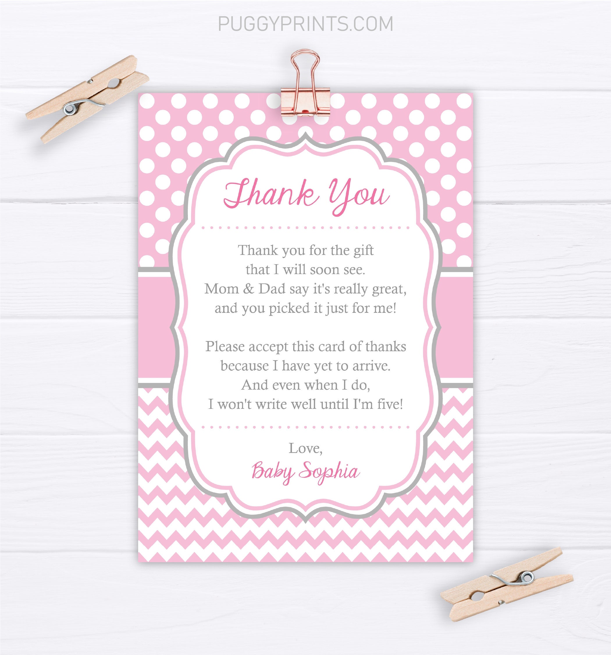 Baby Shower Thank You Card for Girls Editable Template Etsy