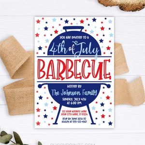 4th of July BBQ Invitation, Editable Fourth of July Barbecue Party Invitations, Printable Barbeque Party Invite, Independence Day