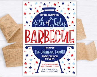4th of July BBQ Invitation, Editable Fourth of July Barbecue Party Invitations, Printable Barbeque Party Invite, Independence Day