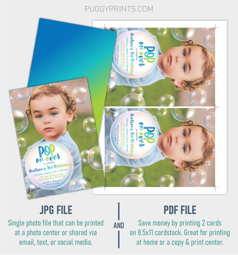 Bubble Birthday Invitation Editable Boy Bubble Invitation Etsy