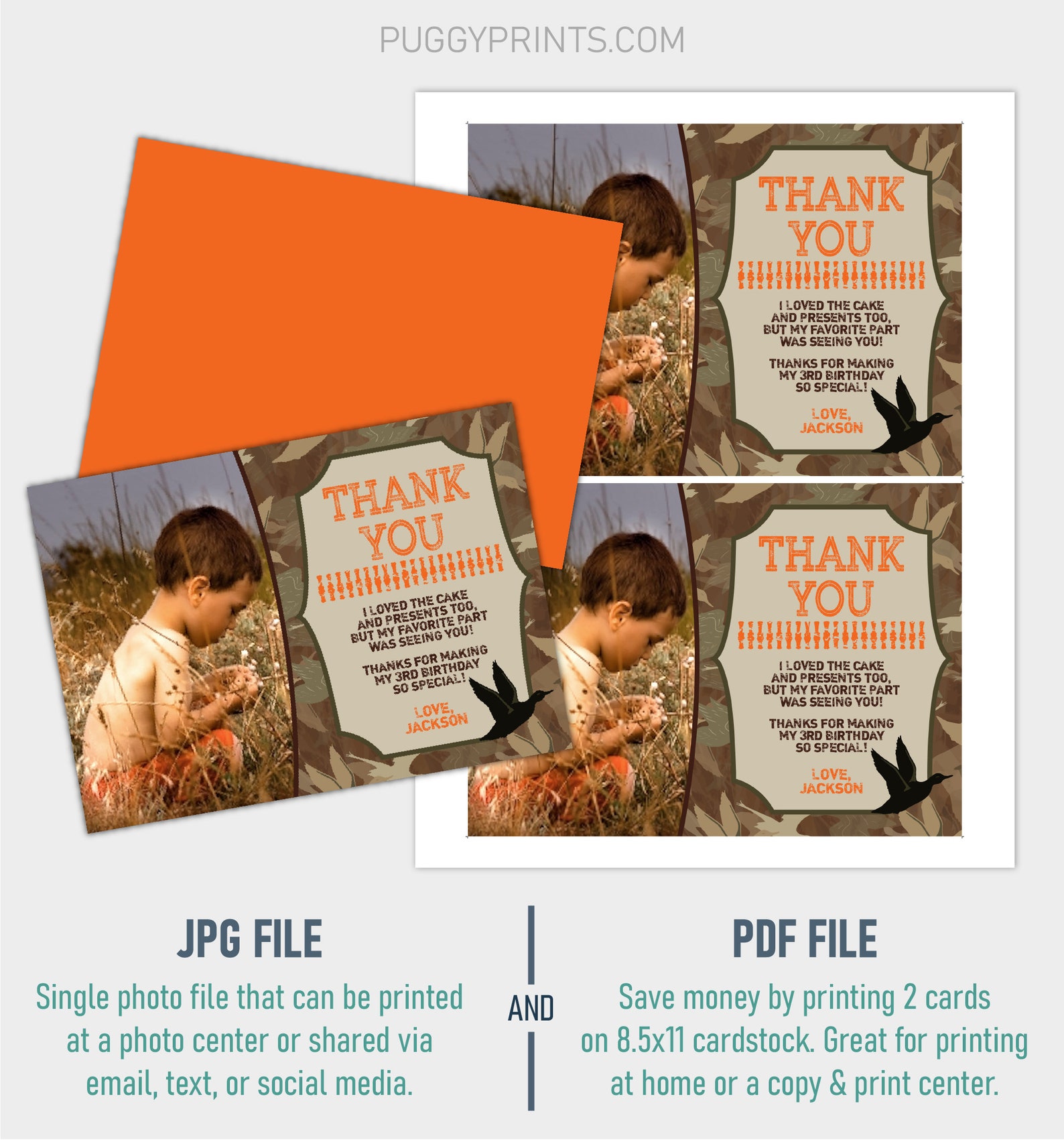 Duck Hunting Birthday Thank You Card with Photo Editable Duck | Etsy