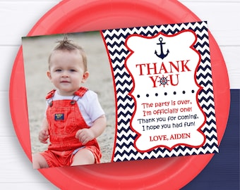 Nautical Thank You Card, Editable Nautical Birthday Thank You Cards, Printable Anchor Thank You Note, Boy Birthday Party, Sailor Party