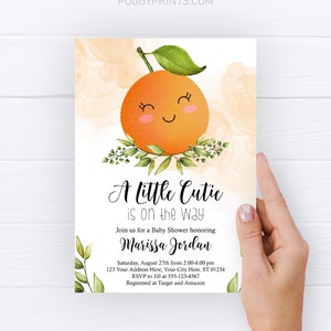 Little Cutie Baby Shower Invitation, Editable Orange Baby Shower Invitation Template, Printable Clementine Citrus Invitations, Download