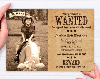 Wanted Poster Invitation, Wanted Birthday Invitation, Western Birthday Invite, Cowboy Birthday Party, Editable Wanted Invitation with Photo