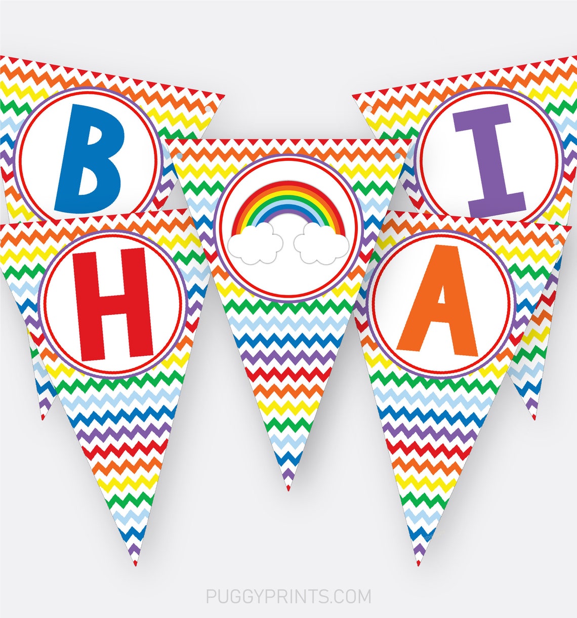 Rainbow Happy Birthday Banner Printable Rainbow Banner Etsy