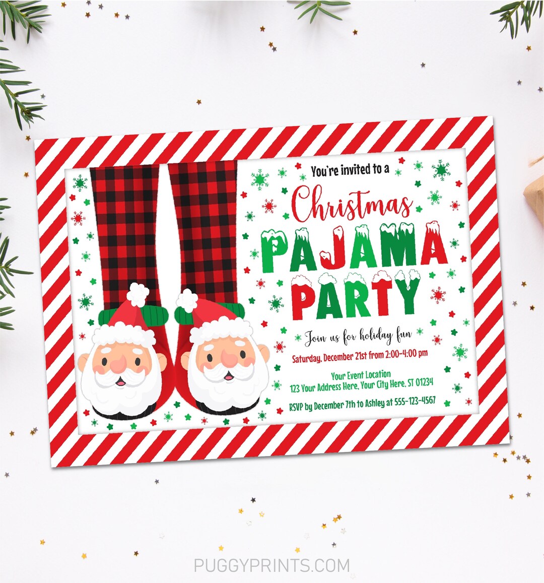 Christmas Pajama Party Invitation, Holiday Pajama Party, Christmas Party Sleepover, Christmas