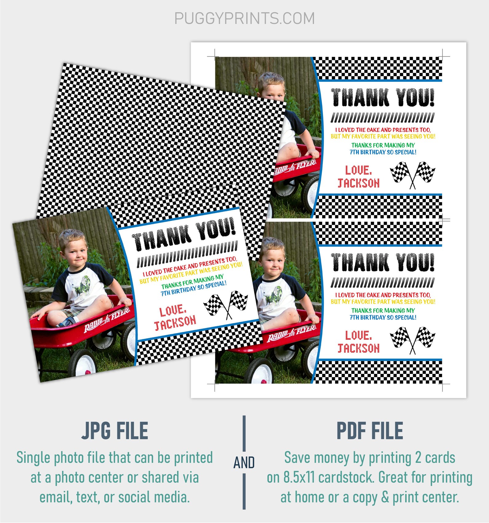 Racing Birthday Thank You Card Editable Racing Thank You Card | Etsy