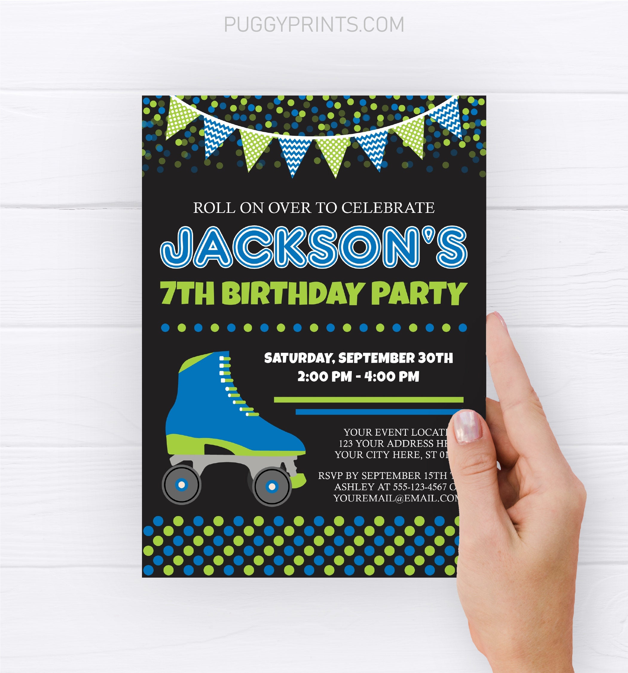 Roller Skating Birthday Invitation: Editable Party Template - Etsy Finland, image size:2101x2251
